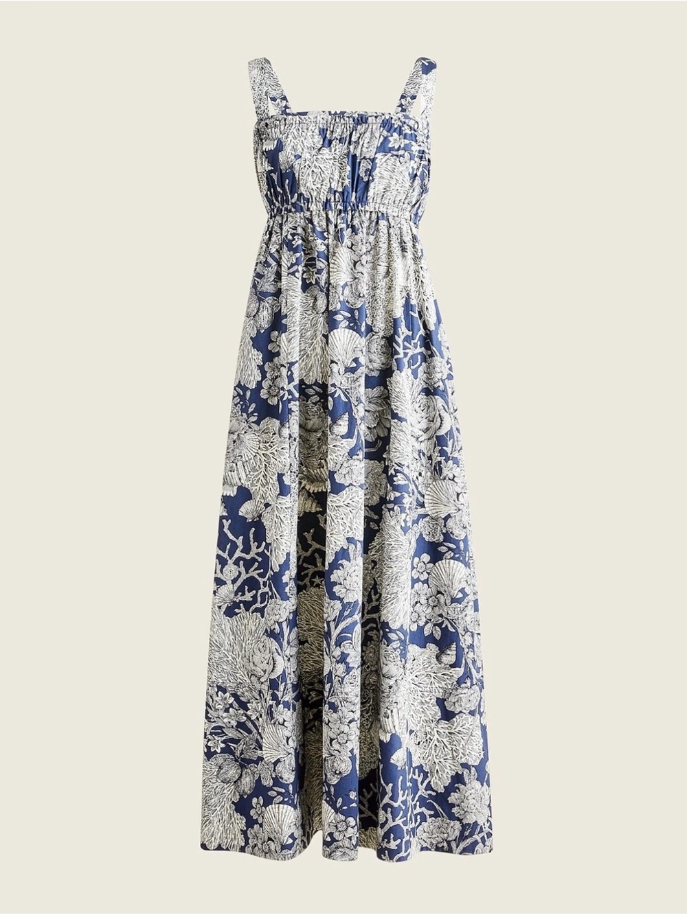 J.Crew Collection Gathered Tank Midi in Navy Ratti® Seashell Print Dress 0